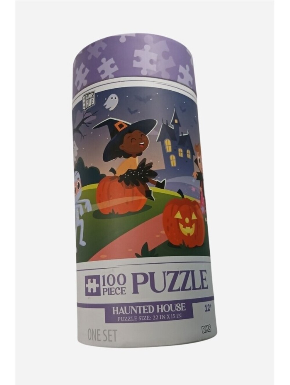 100 Piece Jigsaw Puzzle Games Hub Haunted House Halloween Witch Canister Tube
